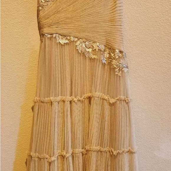 Tadashi Shoji Gold One Shoulder Pleated Gown - Picture 7 of 8